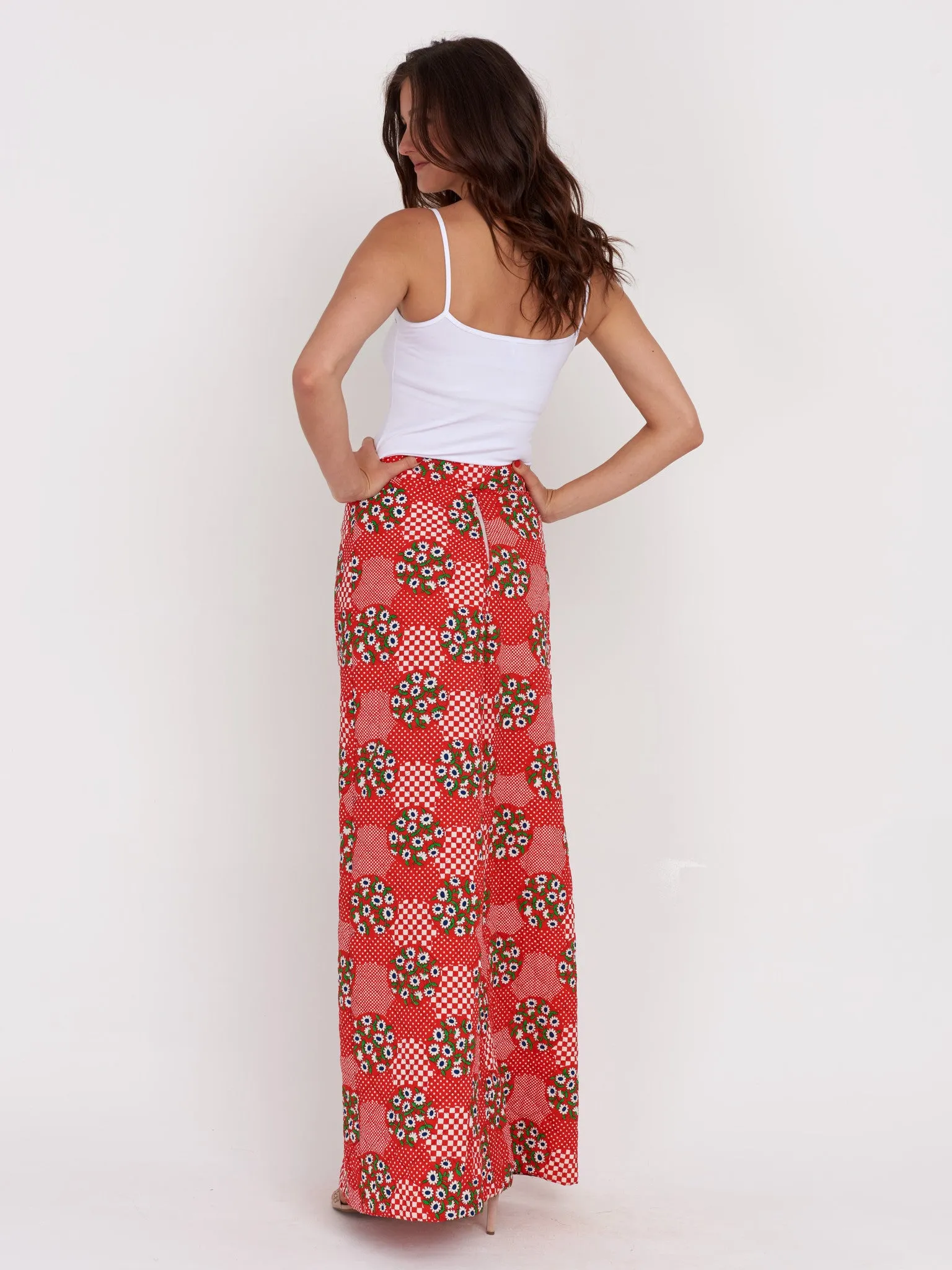 1970s Red quilted maxi skirt