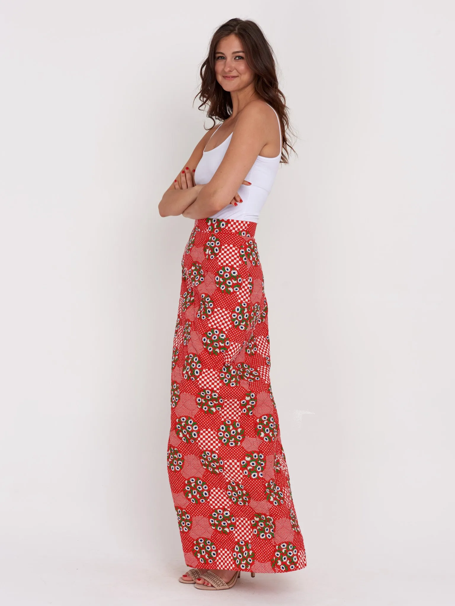 1970s Red quilted maxi skirt