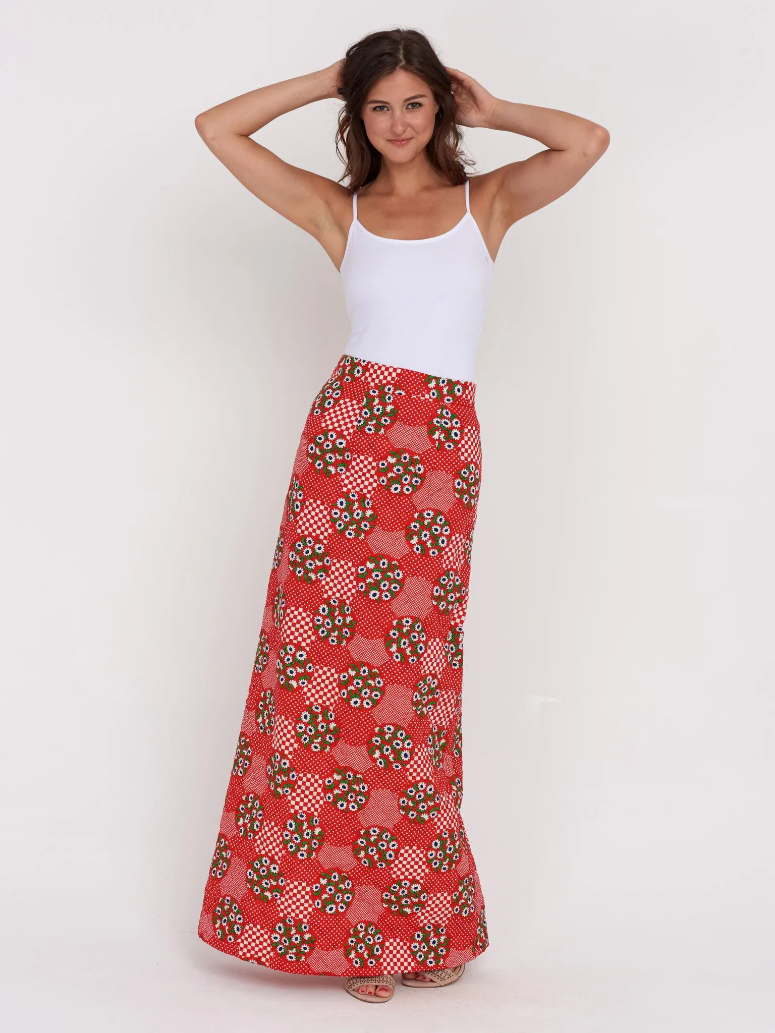 1970s Red quilted maxi skirt