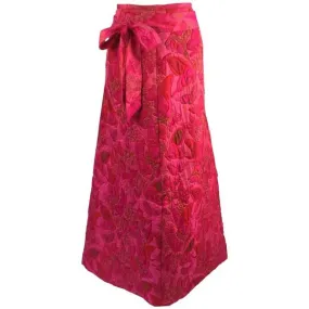 1970s Thai Silk Pink Butterfly Quilted Maxi Skirt