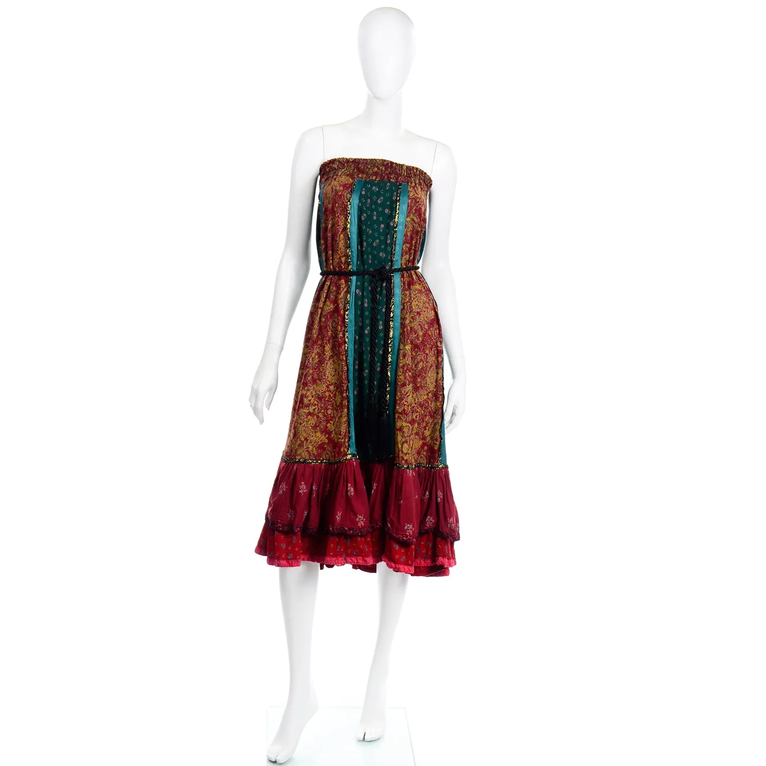 1980s Vintage Russian Multi Pattern Strapless Dress or Maxi Skirt