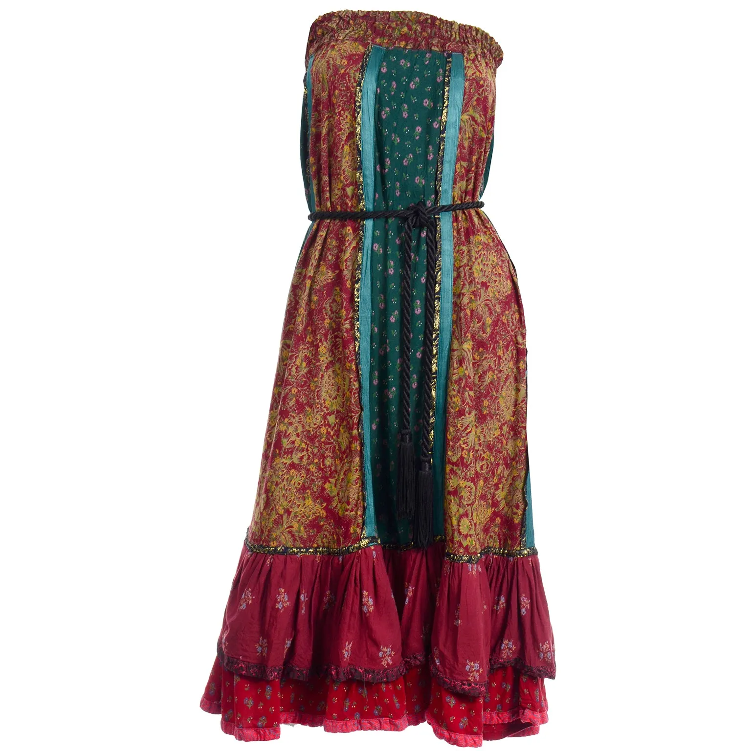 1980s Vintage Russian Multi Pattern Strapless Dress or Maxi Skirt