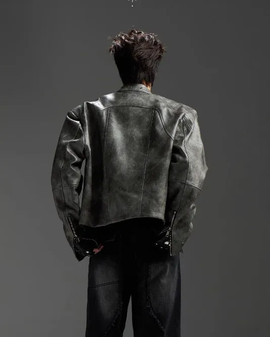 【24s Nov.】High-end Short Padded Shoulder PU Leather Jacket