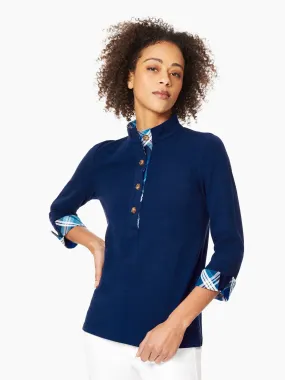 3/4 Sleeve Button Neck Mixed-Media Tunic