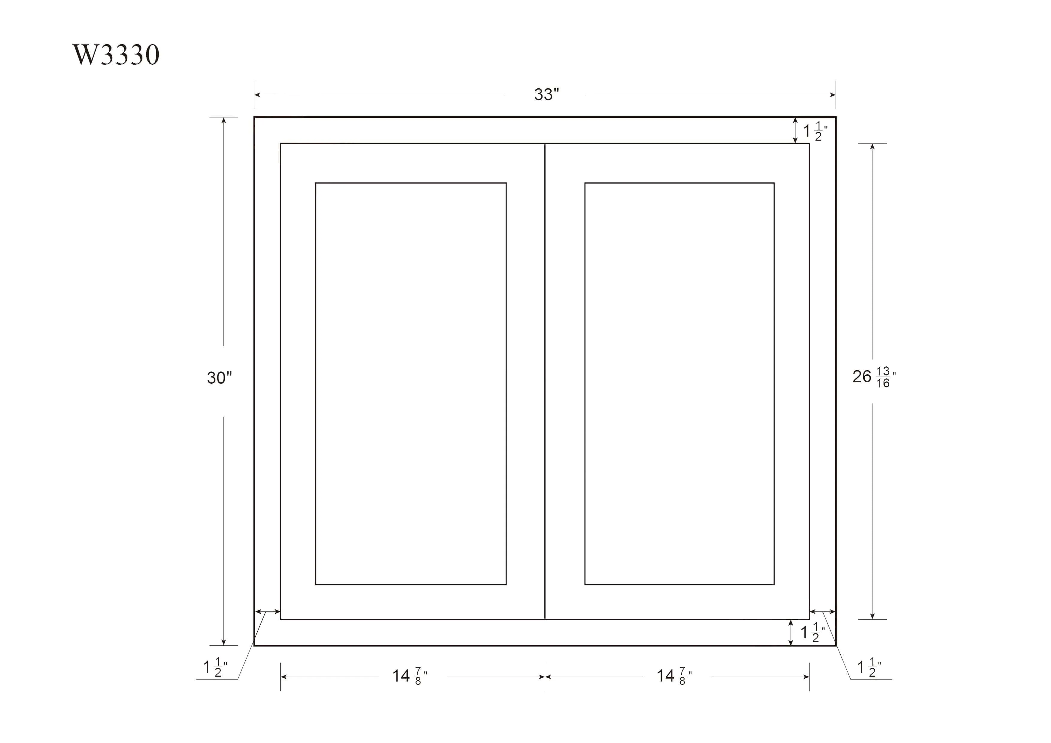 36" Tall Elegant Oak Craftsman Shaker 1-1/4" Overlay Wall Cabinet - Double Door 24", 27", 30", 33" & 36"