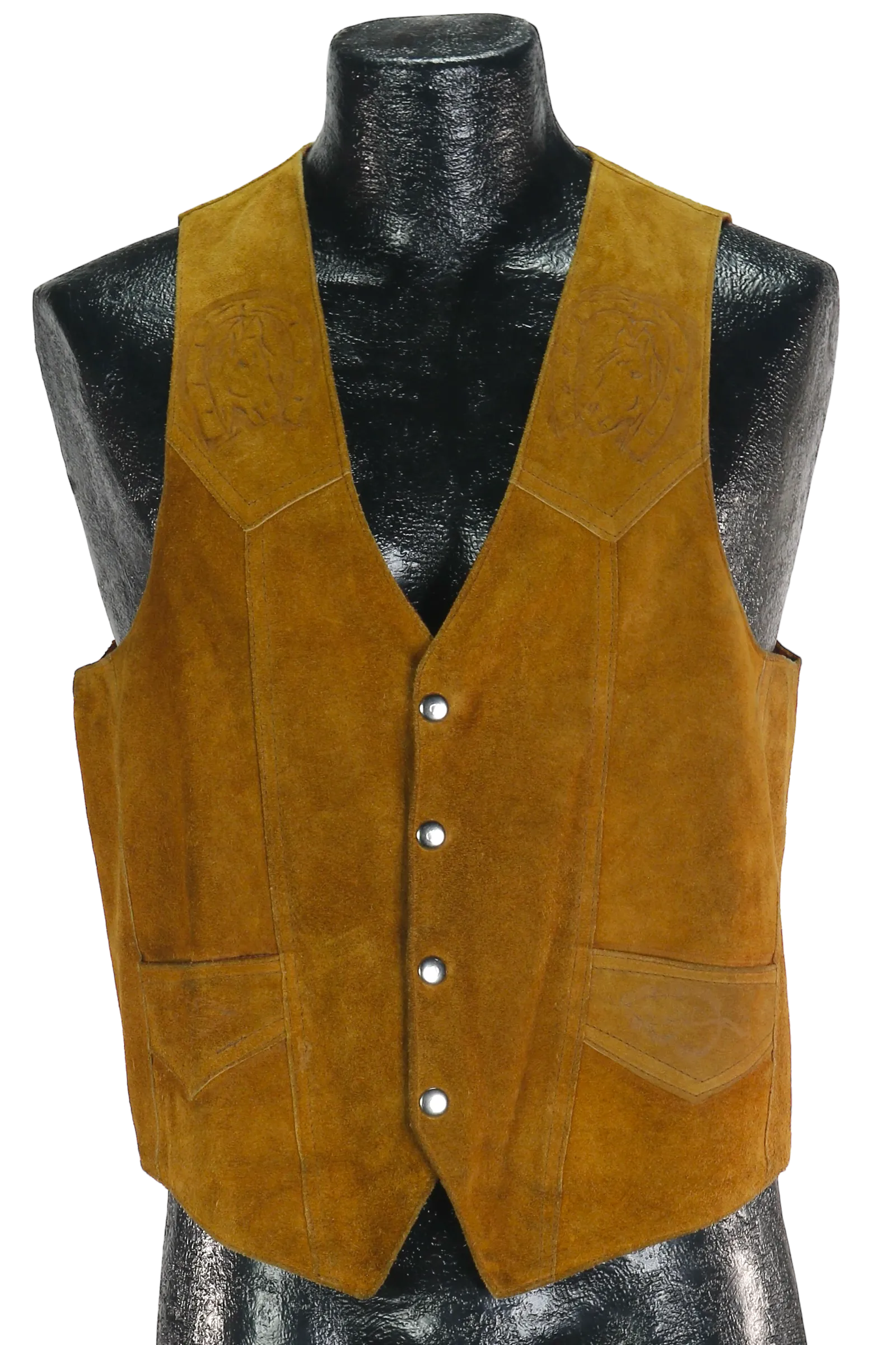 70s Leather Shop Horse Embossed Suede Vest          M