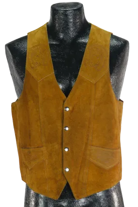 70s Leather Shop Horse Embossed Suede Vest          M