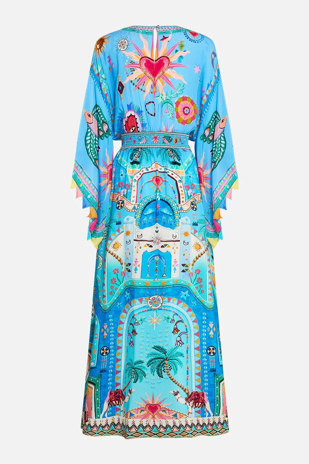 A Painted Village Waisted Dress With Kimono Sleeve