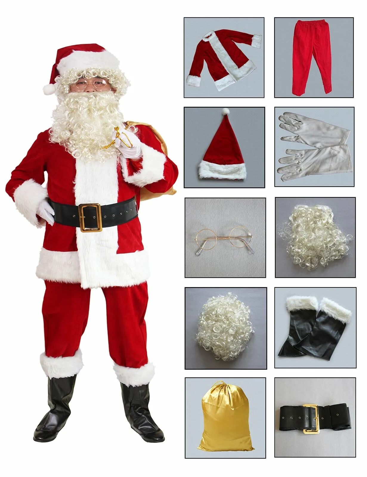 ADOMI Santa Suit 10pc. Plush Adult Costume