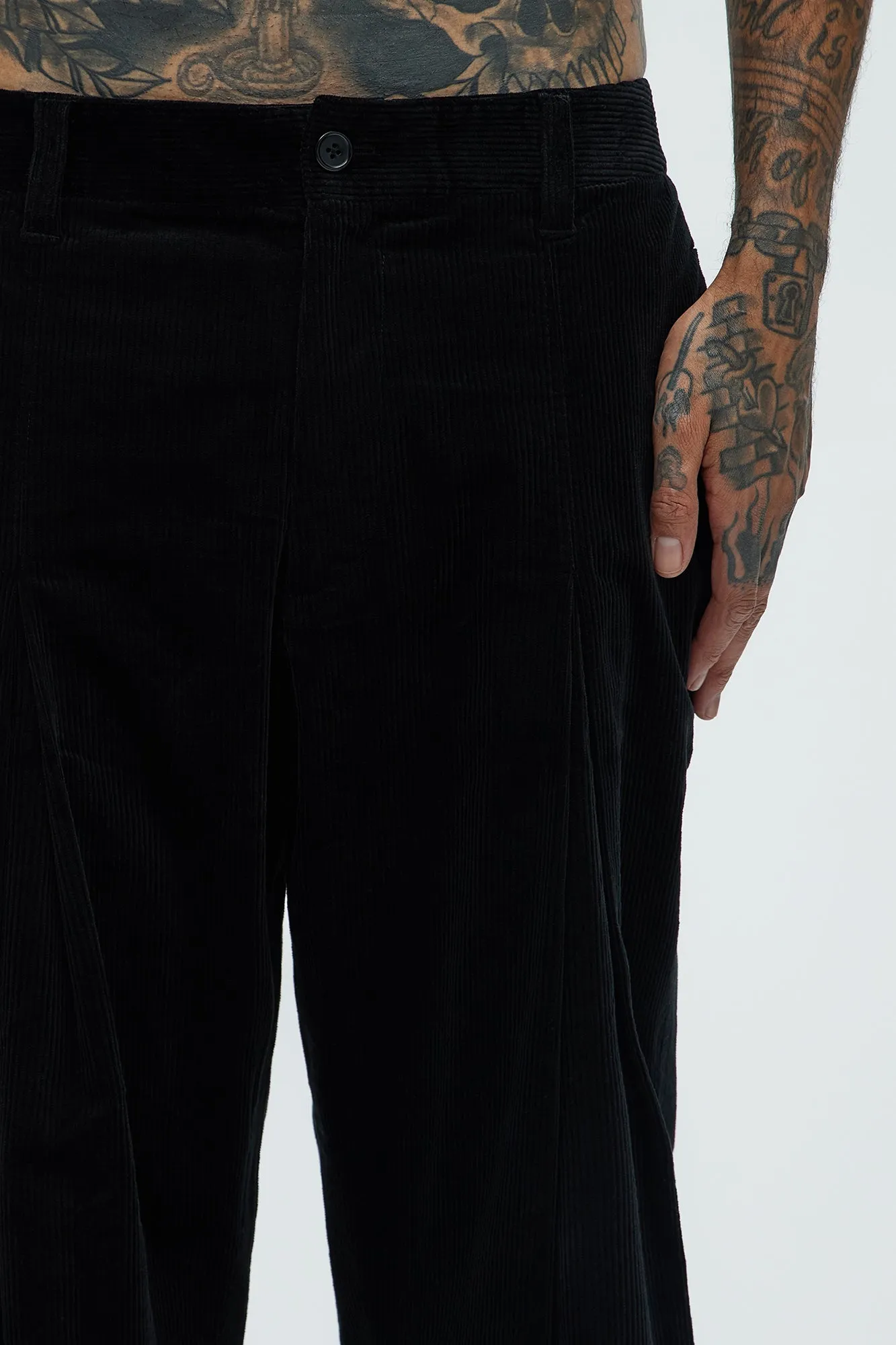 Anderson Pleated Corduroy Pants - Black