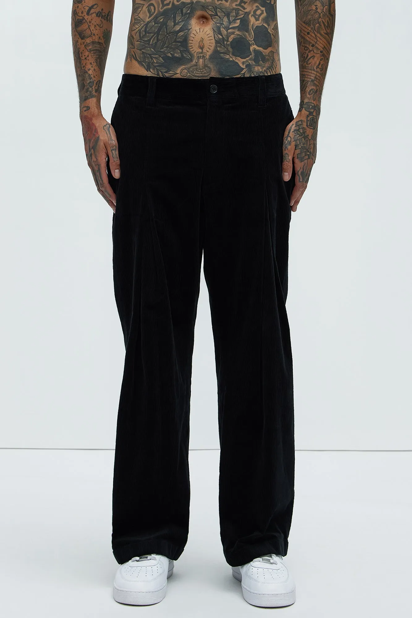 Anderson Pleated Corduroy Pants - Black