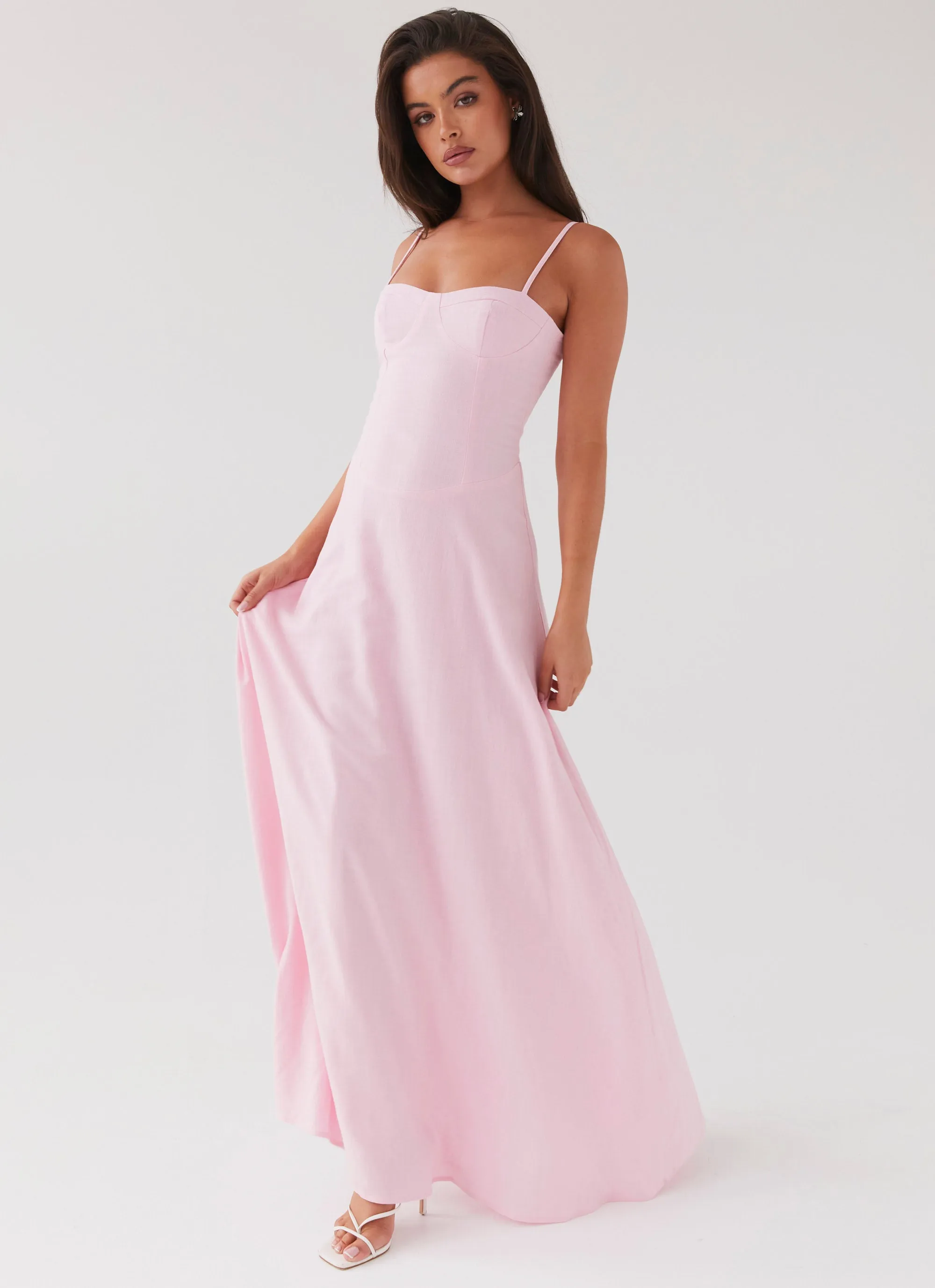 Angelina Linen Maxi Dress - Pink Petal