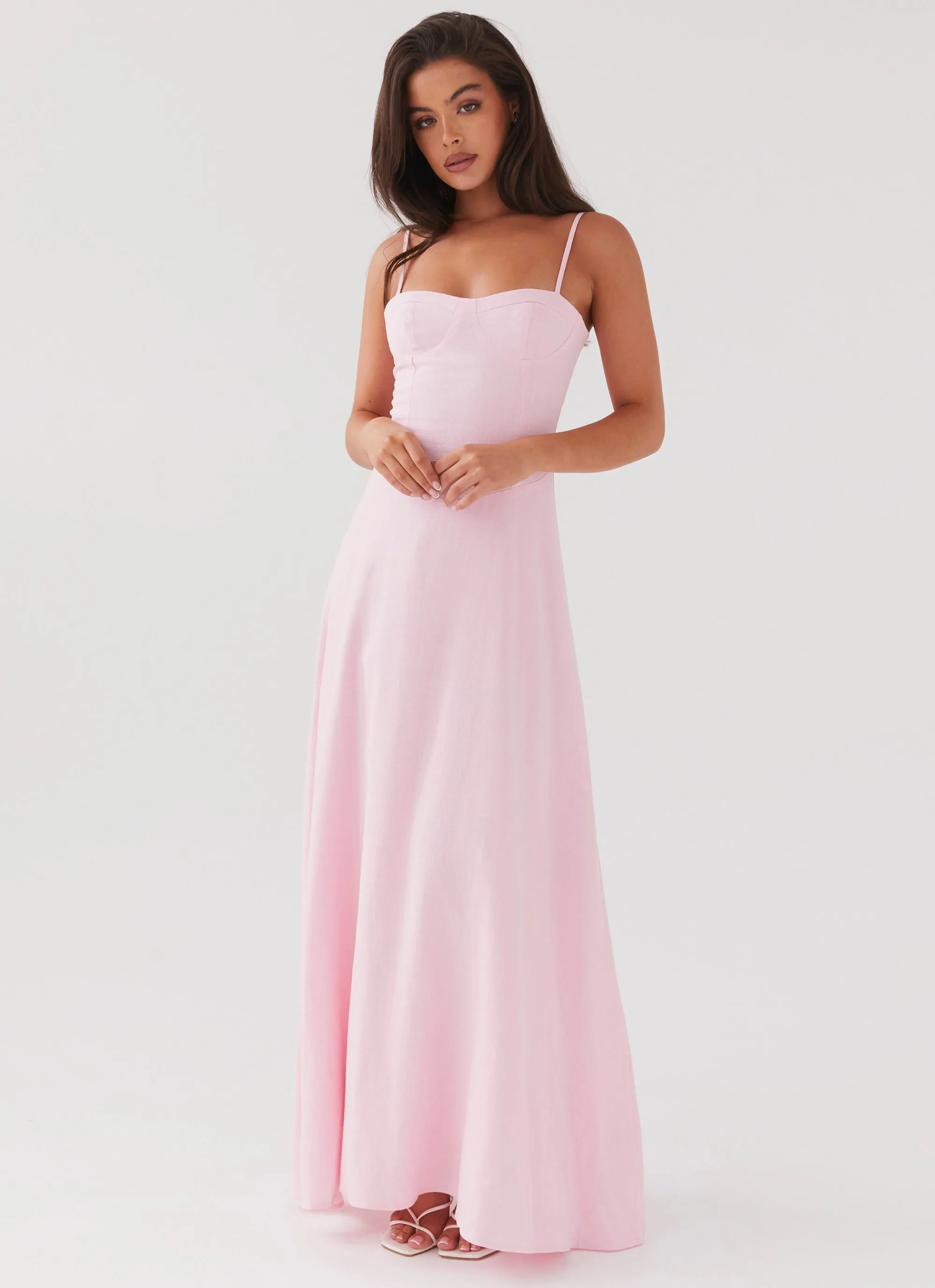 Angelina Linen Maxi Dress - Pink Petal