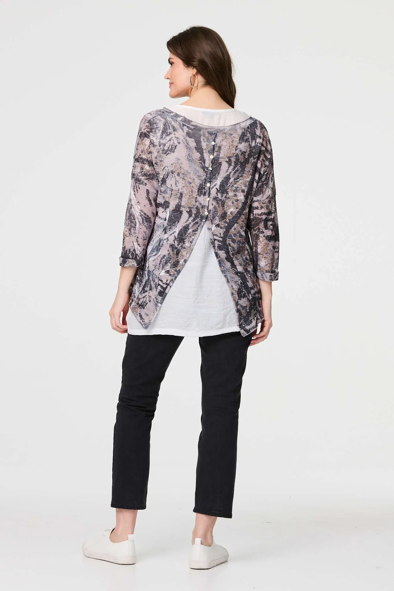 Animal Print Double Layer Relaxed Tunic Top