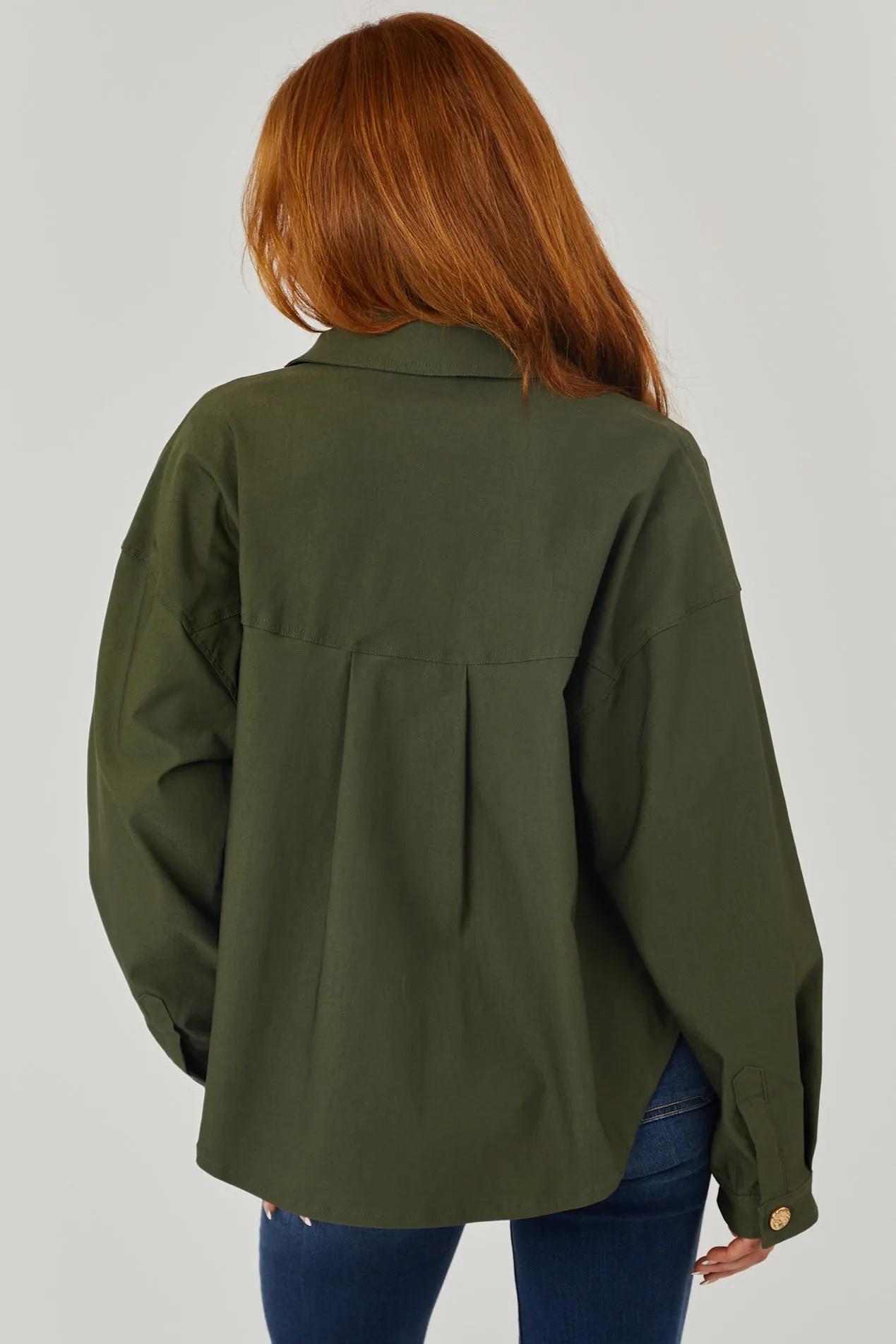 Army Green Oversized Long Sleeve Button Up Shacket