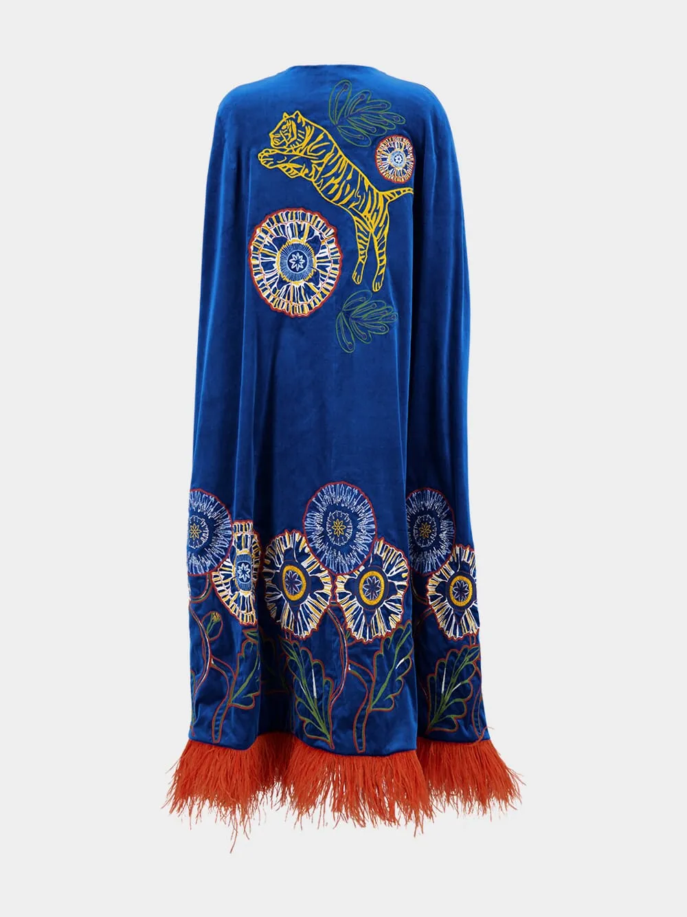 Aspen Embroidered Velvet Cape with Feathers