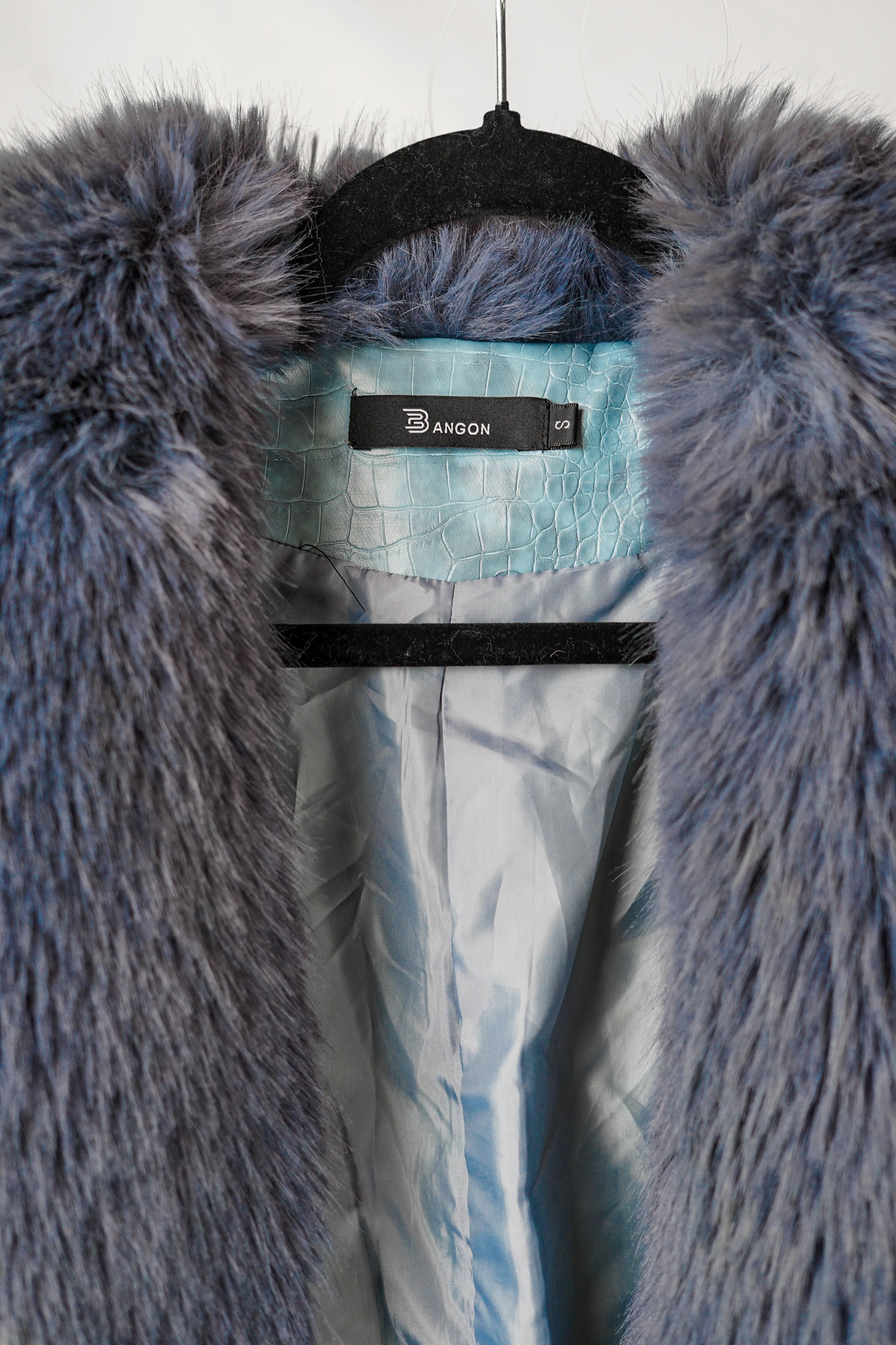 Bangon | Blue Snake Skin Leather Coat with Blue Fur Trim