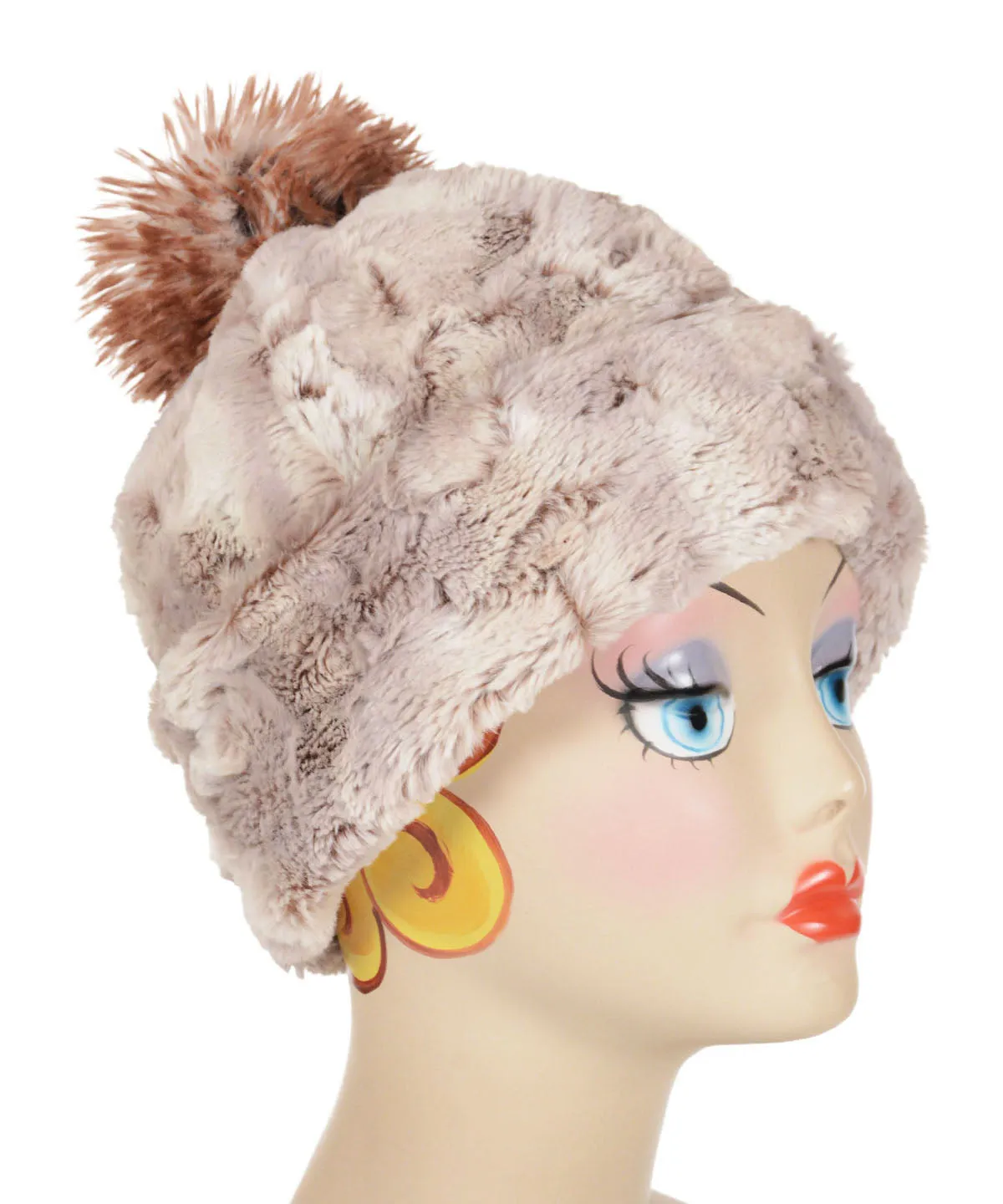 Beanie Hat, Reversible - Luxury Faux Fur in Café Au Lait