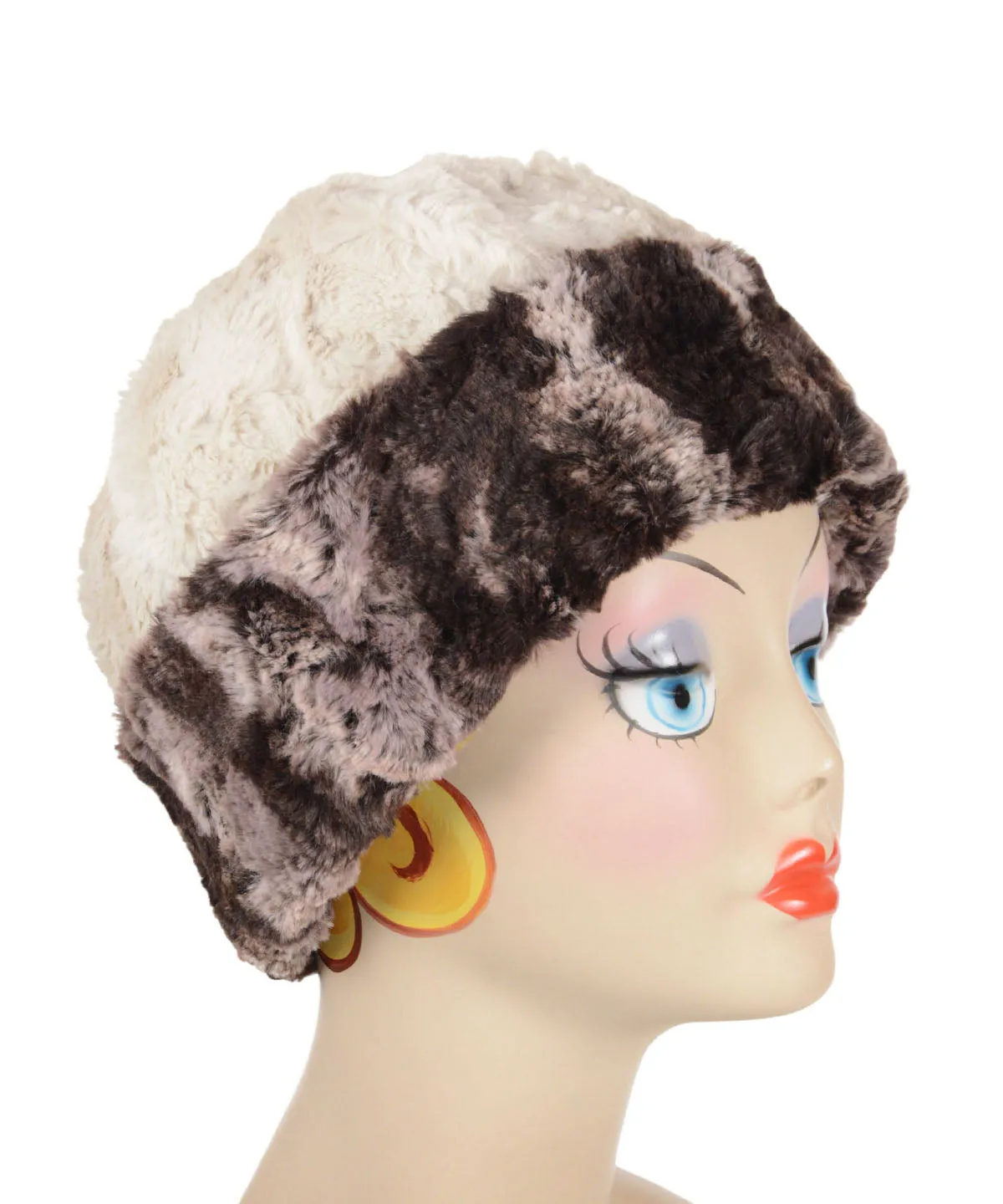 Beanie Hat, Reversible - Luxury Faux Fur in Mocha