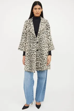 Beige & Black Print Button Coat