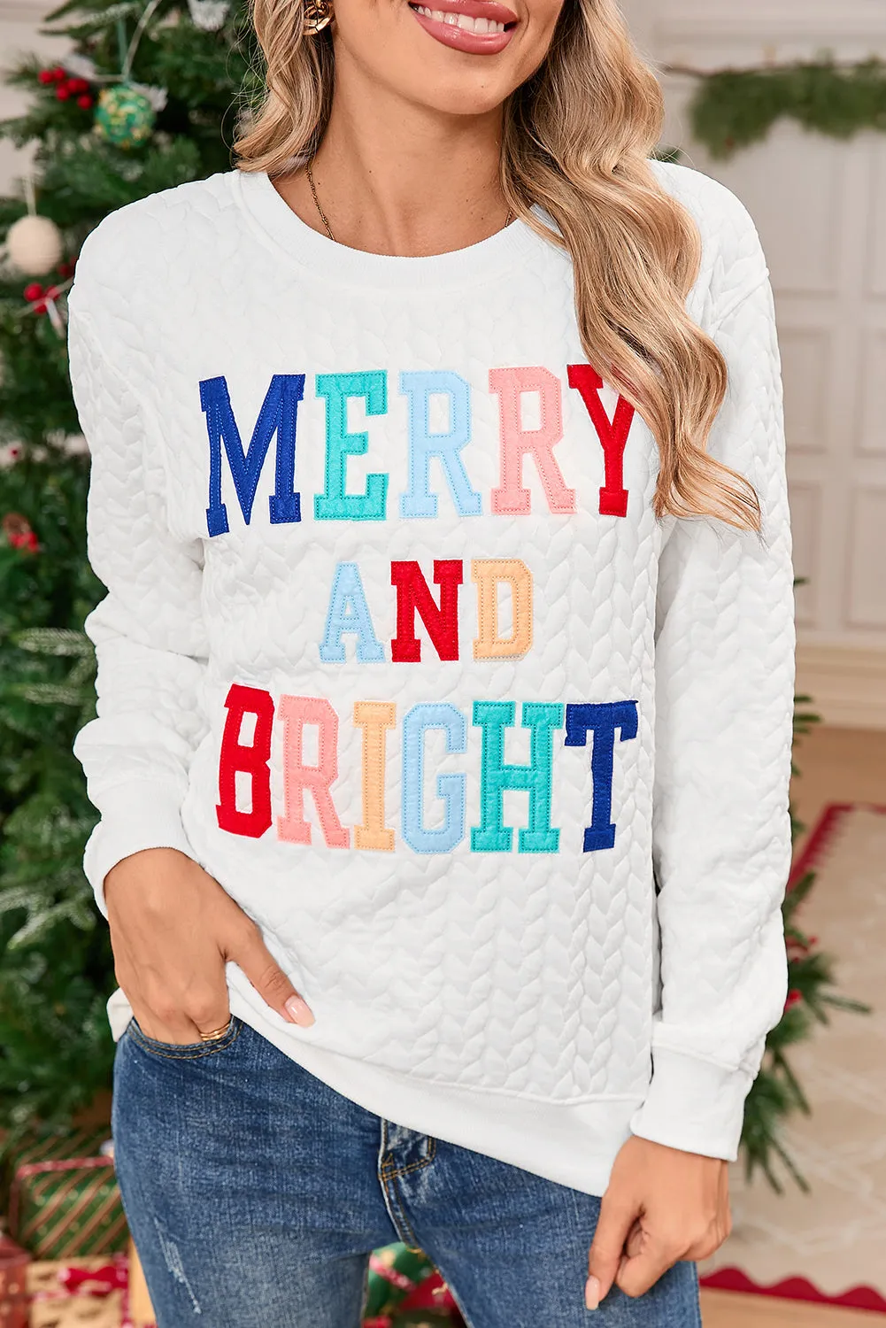 Black Merry and Bright Quilted Sweatshirt