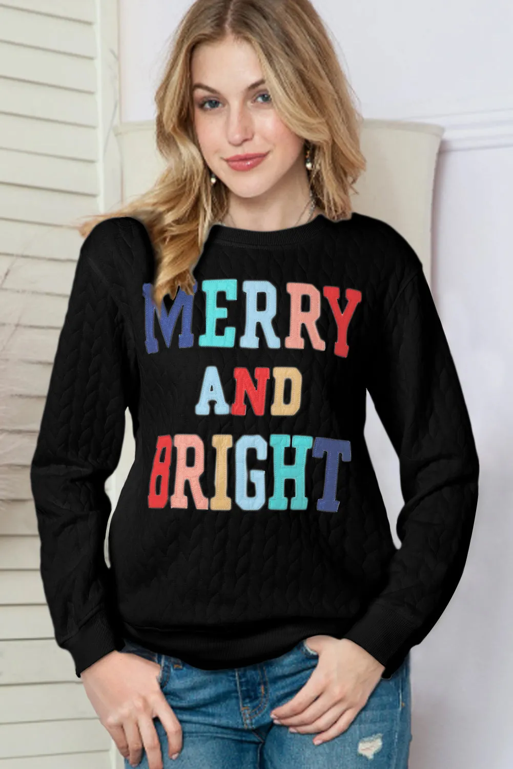 Black Merry and Bright Quilted Sweatshirt