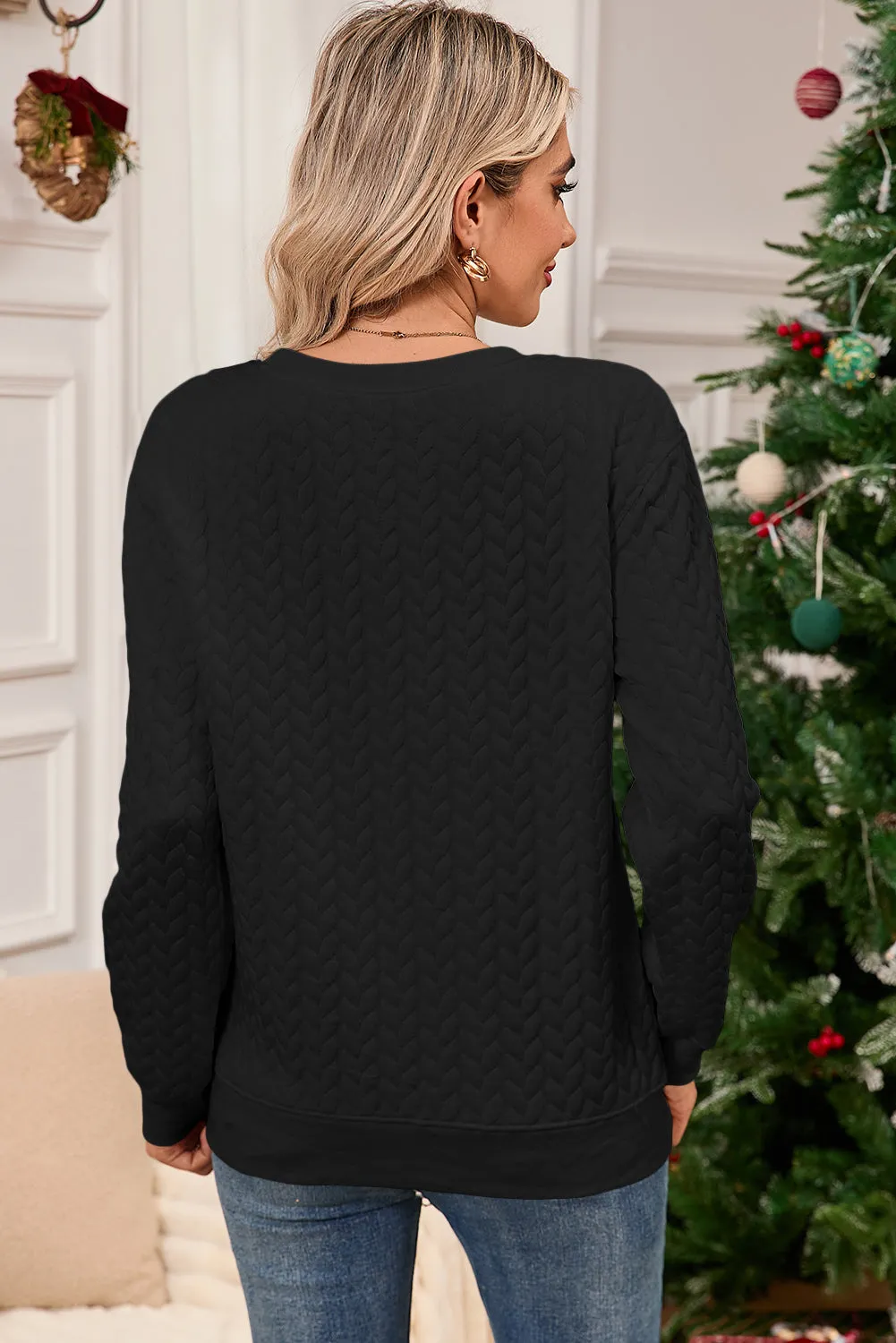 Black Merry and Bright Quilted Sweatshirt