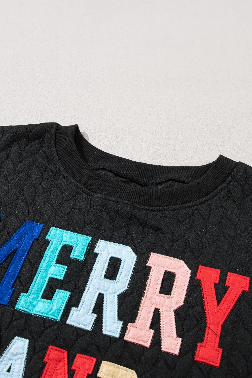 Black Merry and Bright Quilted Sweatshirt