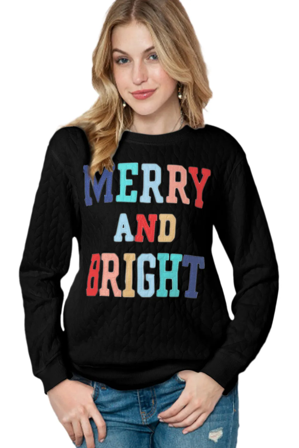 Black Merry and Bright Quilted Sweatshirt