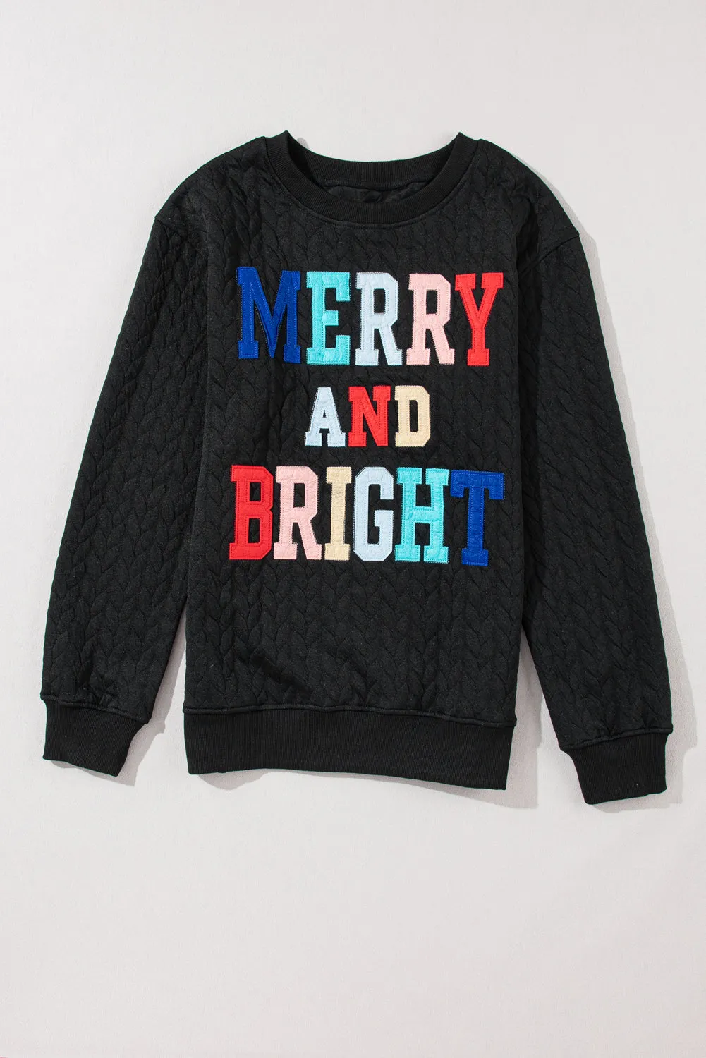 Black Merry and Bright Quilted Sweatshirt