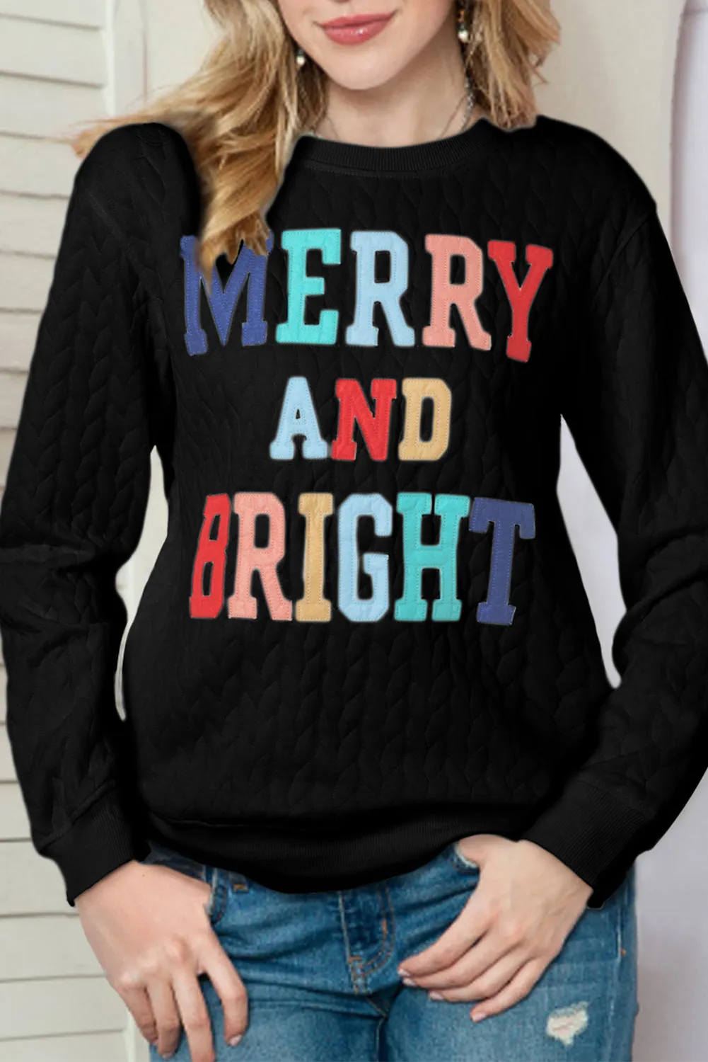 Black Merry and Bright Quilted Sweatshirt