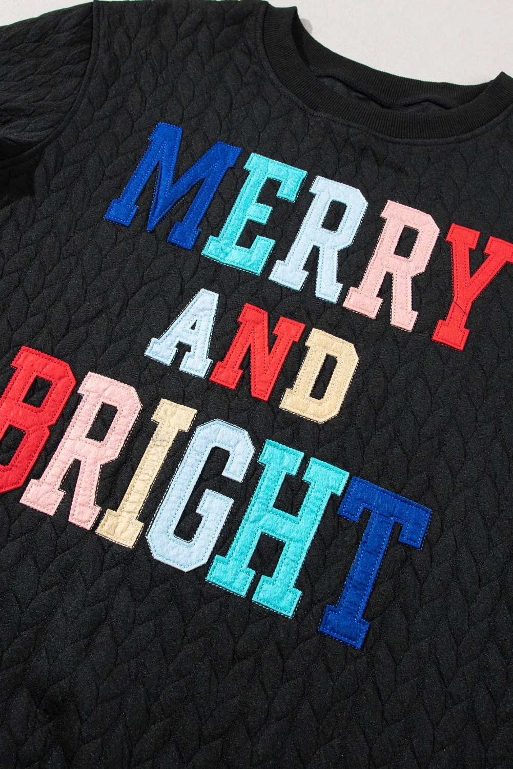 Black Merry and Bright Quilted Sweatshirt