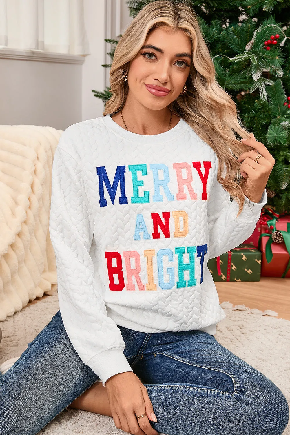 Black Merry and Bright Quilted Sweatshirt