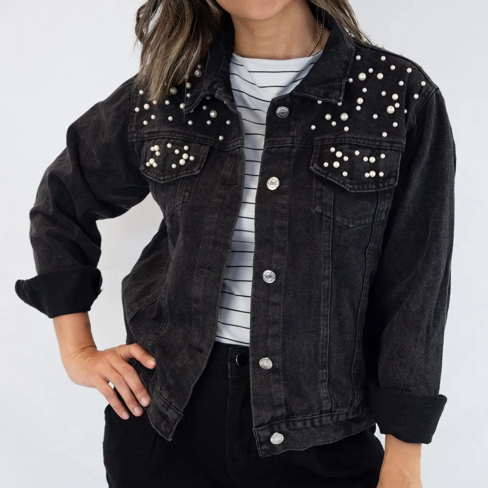 (Black Pearl) Mrs. Olsen Wedding  Pearl Denim Jacket