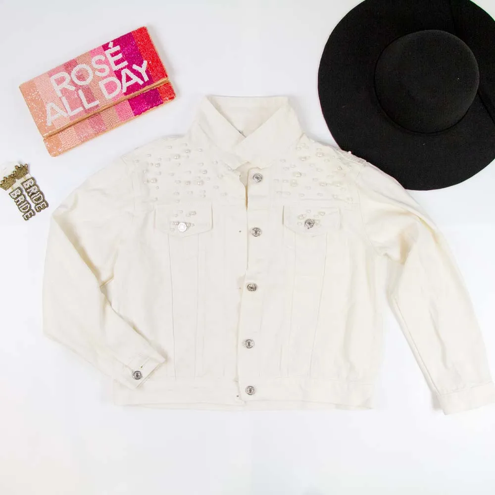 (Black Pearl) Mrs. Olsen Wedding  Pearl Denim Jacket