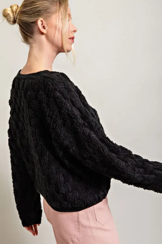 Black Texture Long Sleeve Knit Top