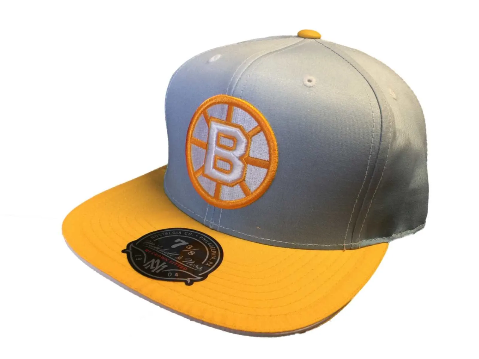 Boston Bruins Mitchell & Ness Flat Bill High Crown Gray Fitted Hat Cap (7 3/8)