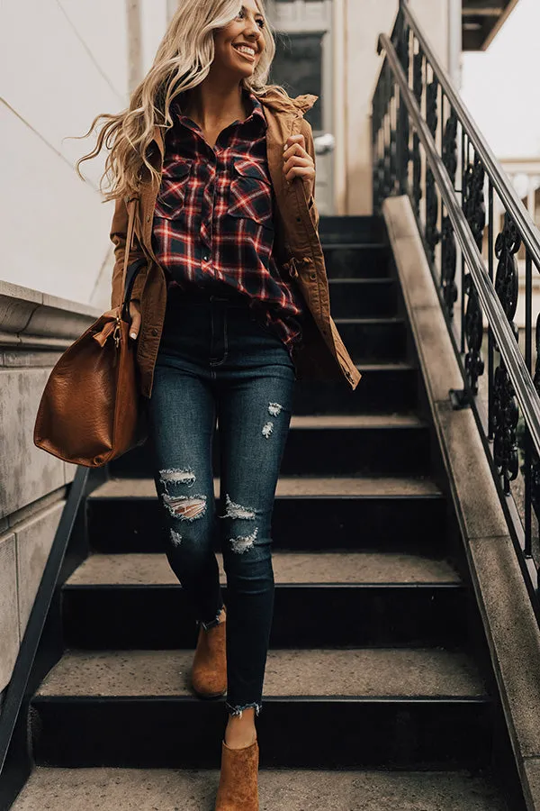 Cabin Weekend Getaway Plaid Tunic In Navy