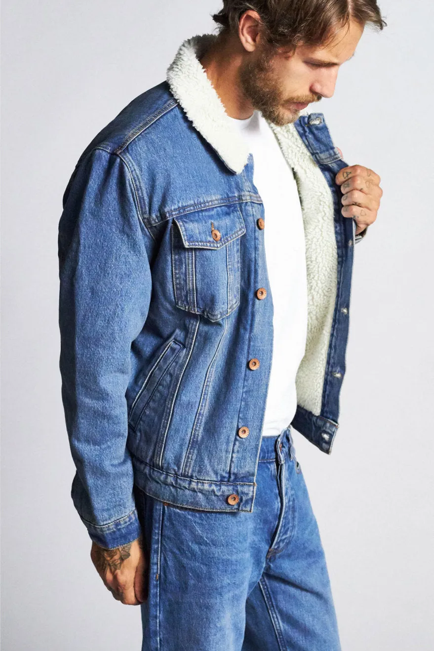 Cable Sherpa Denim Jacket - Worn Indigo