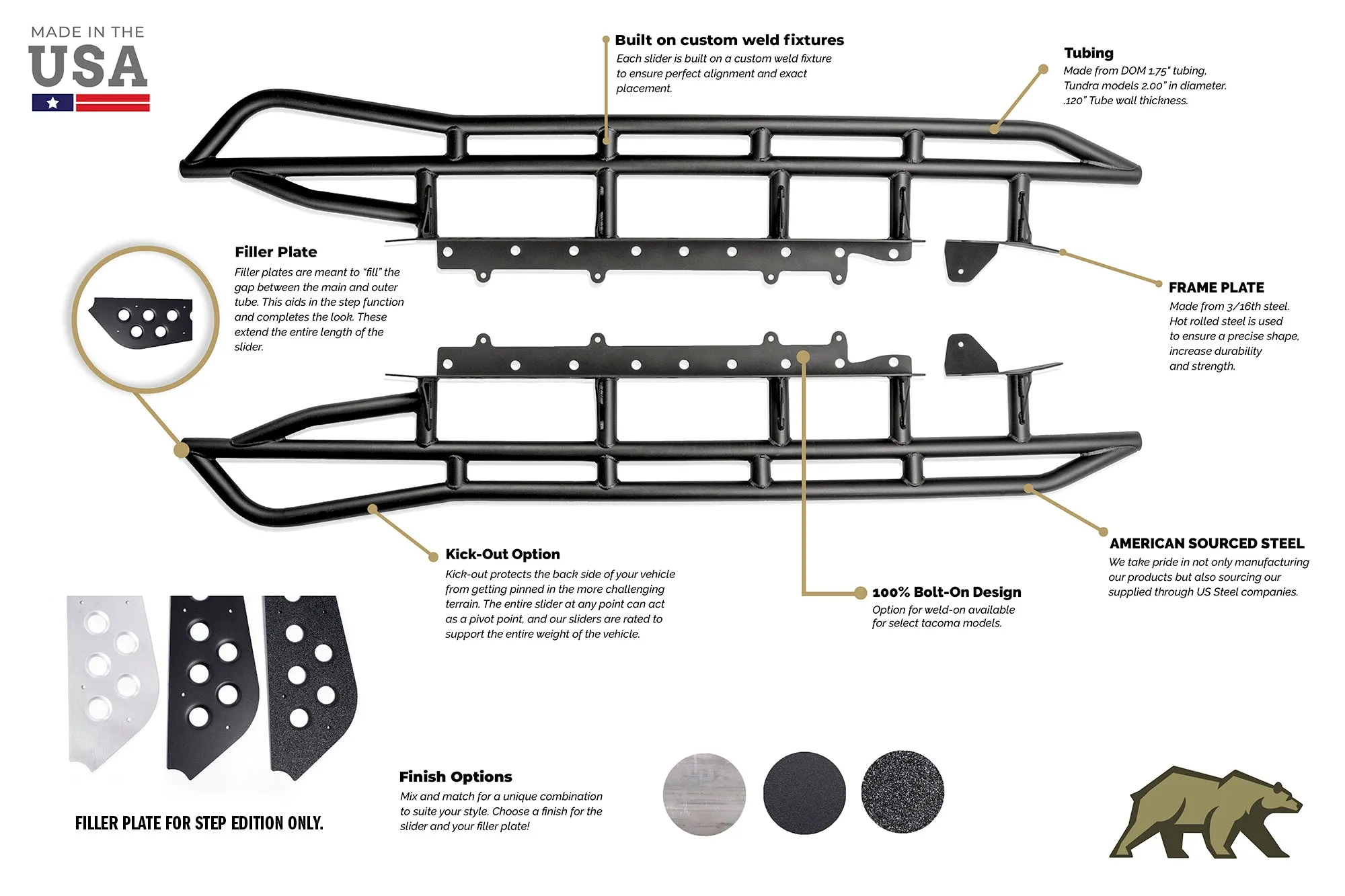 Cali Raised LED 2010-2022 Toyota 4Runner Trail Edition Bolt On Rock Sliders