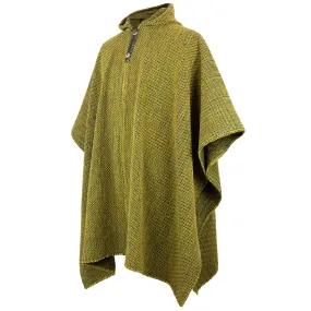 Cangochara - Llama Wool Unisex South American Handwoven Thick Hooded Poncho - solid light green/camo pattern