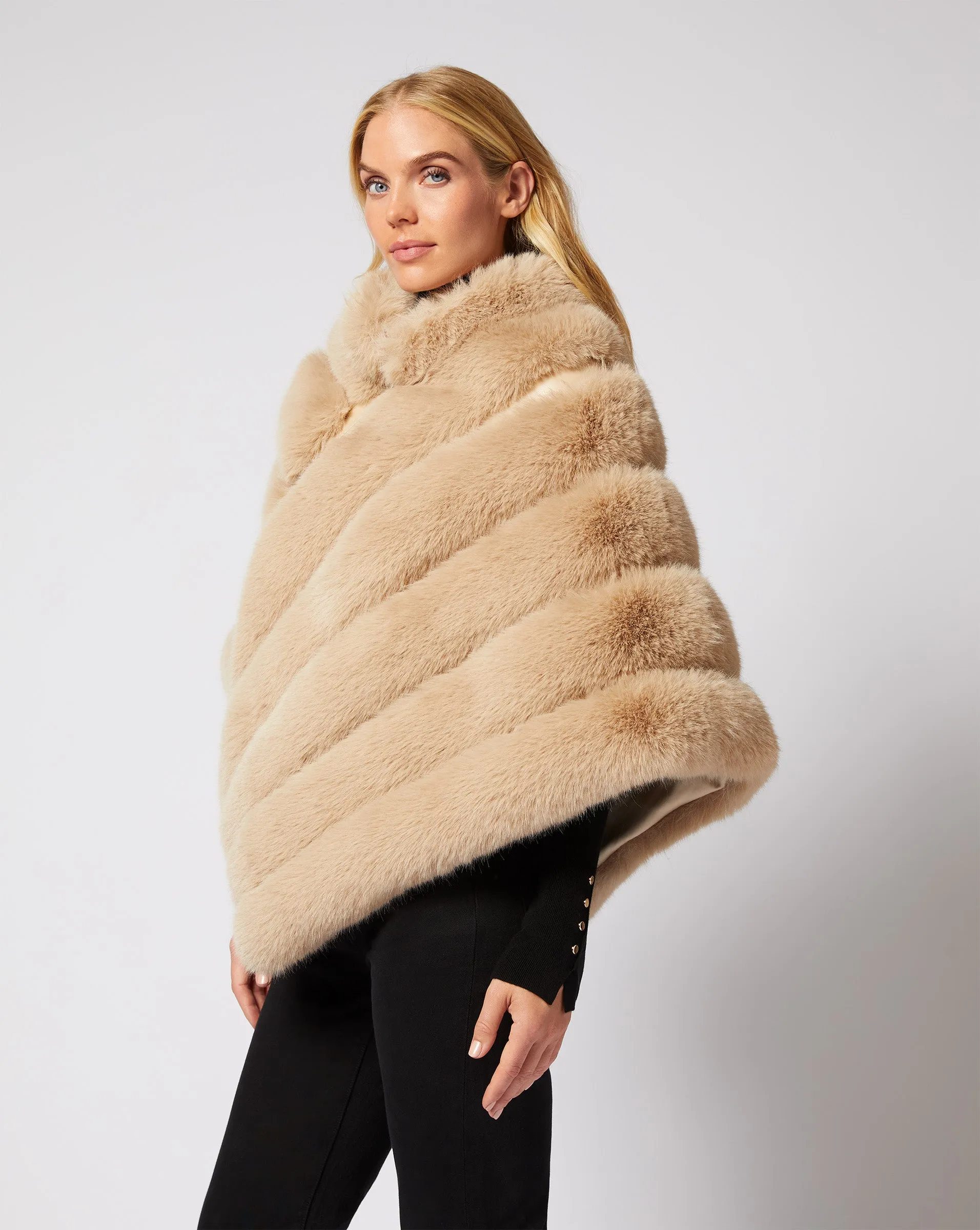 Channel Quilted Mink Faux Fur Cape