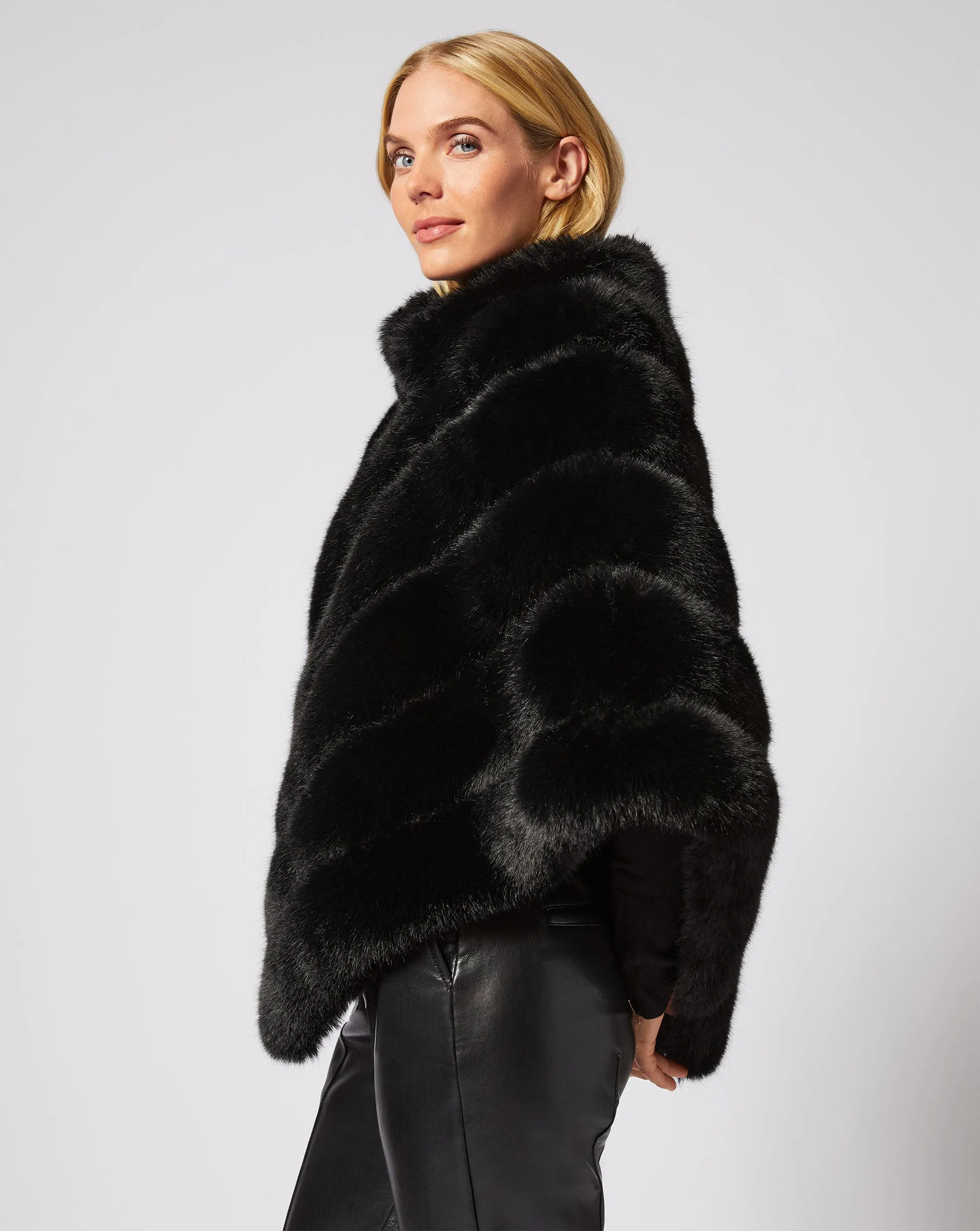 Channel Quilted Mink Faux Fur Cape