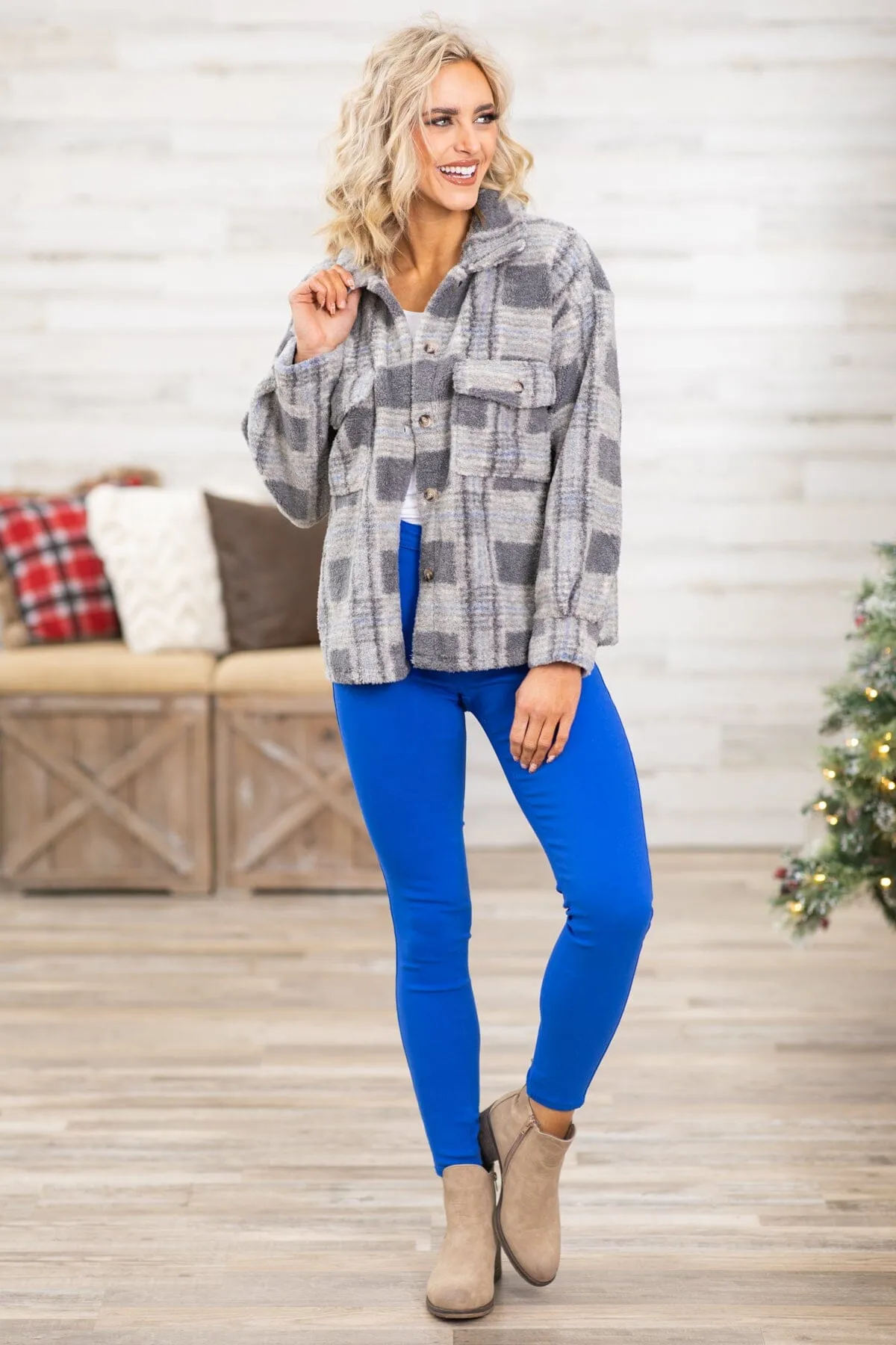 Charcoal and Grey Abstract Plaid Shacket