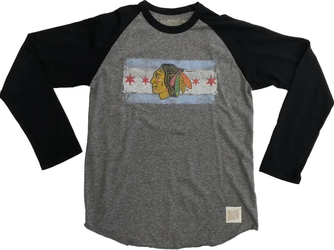 Chicago Blackhawks Retro Brand Stars & Stripes LS Baseball Style T-Shirt