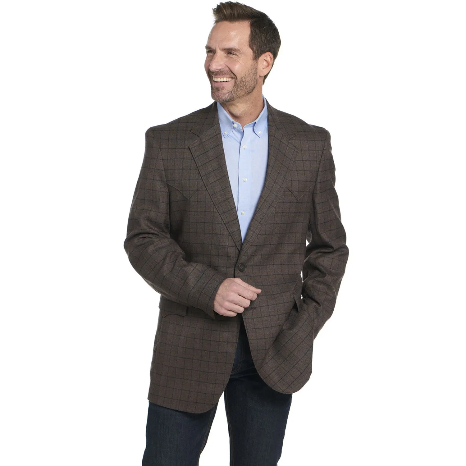 Circle S Mens Houston Brown Plaid Poly/Rayon Two-Button Sport Coat