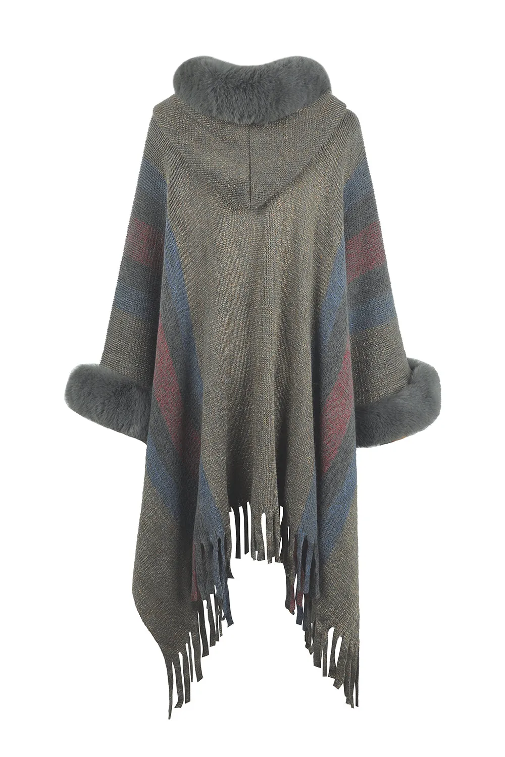 Color Block Fringe Detail Poncho