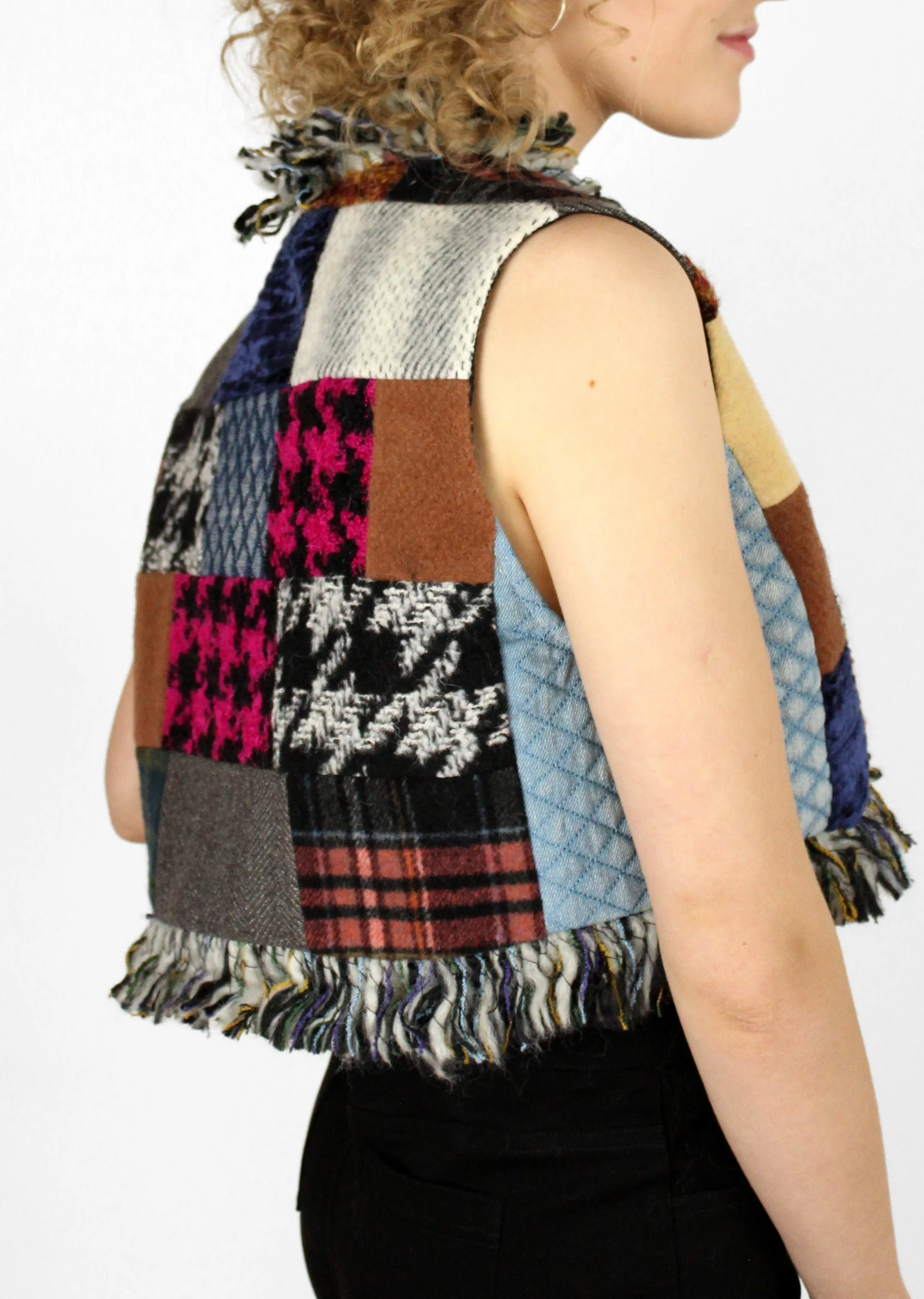 Color-block patchwork printed vest