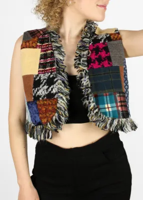 Color-block patchwork printed vest