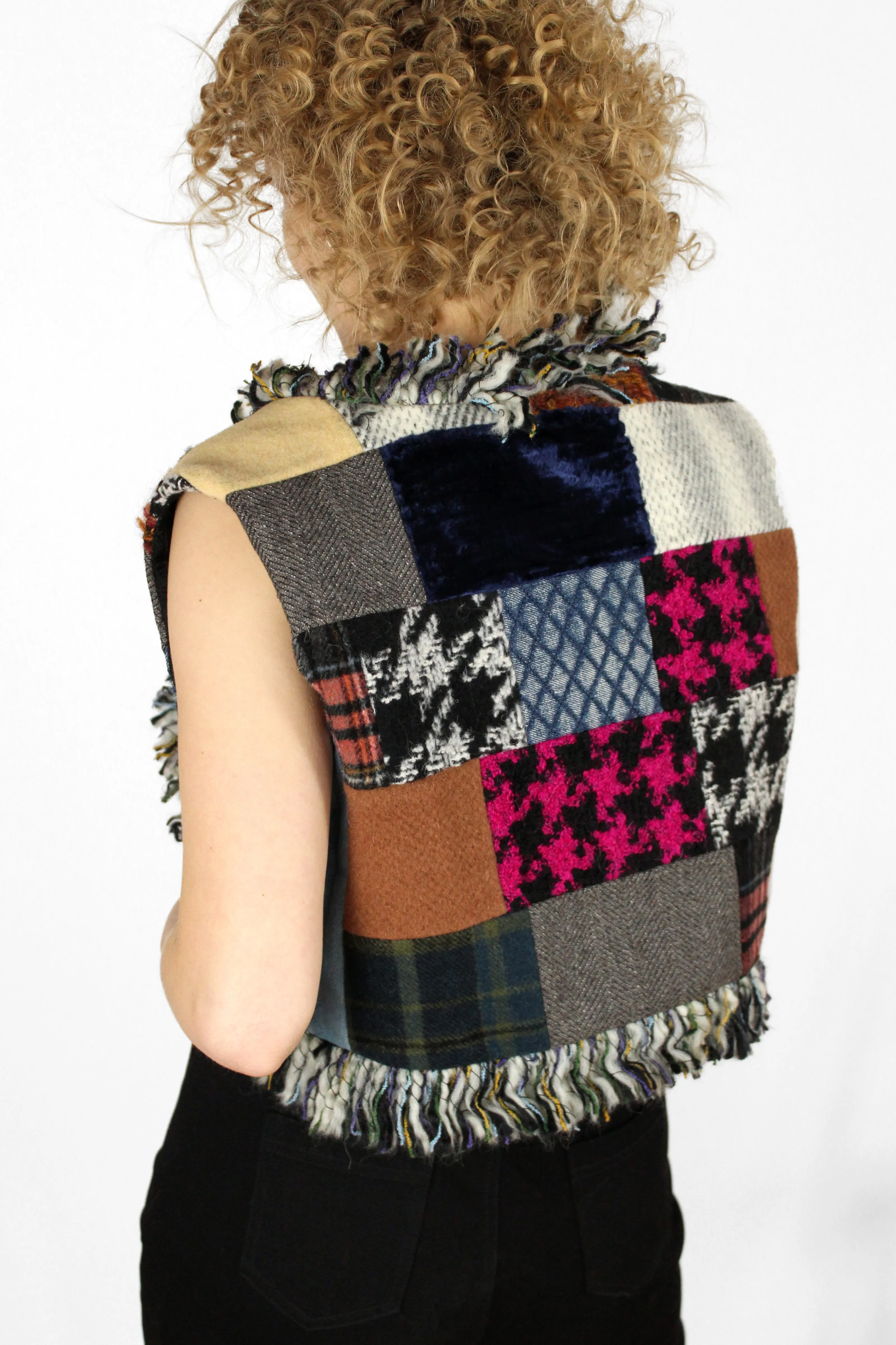 Color-block patchwork printed vest